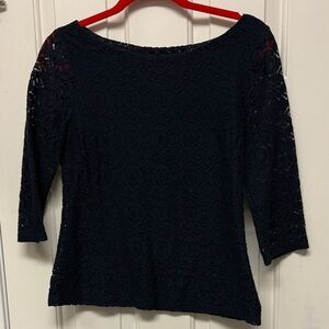 EUC Banana Republic Womens Navy 3/4 sleeve Lace Shirt Size 8